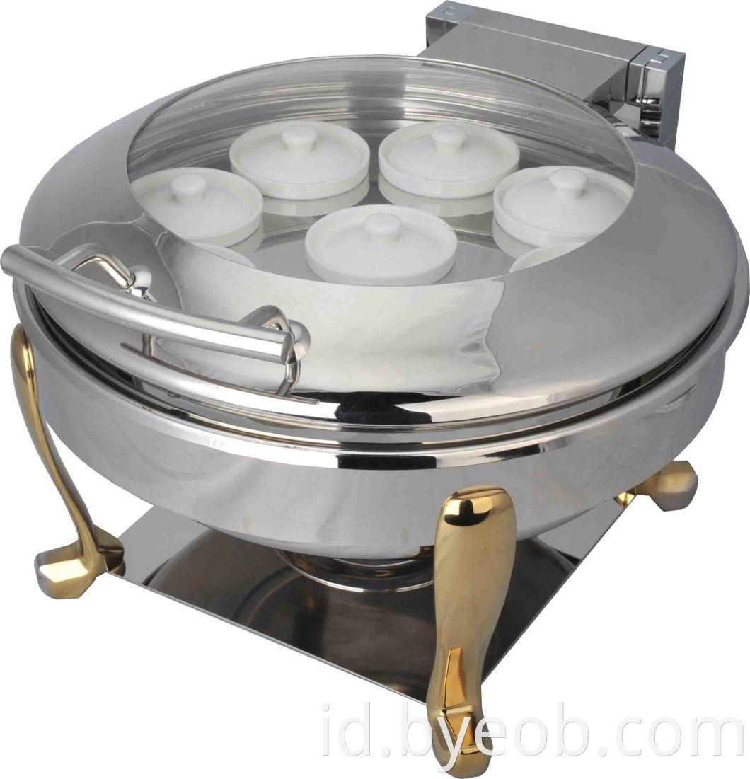 Round Chafing Dish dengan Tiger Frame Chafer dan Buffet Heater